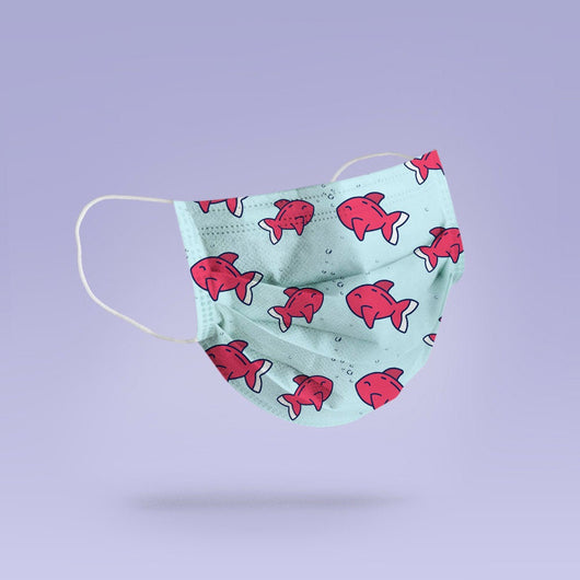 REUSABLE FACE MASK -  Soft, Cloth, Anti-Dust, Washable, Re-Usable, Blue Fish Print Print Adult Mouth Cover - Fish Face Mask