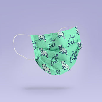 REUSABLE FACE MASK -  Soft, Cloth, Anti-Dust, Washable, Re-Usable, Green Parrot Print Adult Mouth Cover - Parrot Face Mask