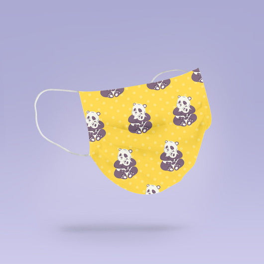 REUSABLE FACE MASK - Soft, Cloth, Yellow Panda Design, Washable, Re-Usable - Adult Mouth Cover - Panda Face Mask