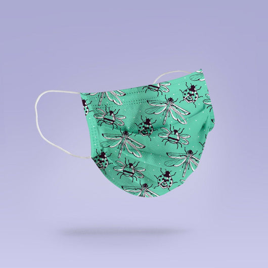 REUSABLE FACE MASK -  Soft, Cloth, Anti-Dust, Washable, Re-Usable, Lady Bug & Dragon Fly Print Adult Mouth Cover - Insect Face Mask