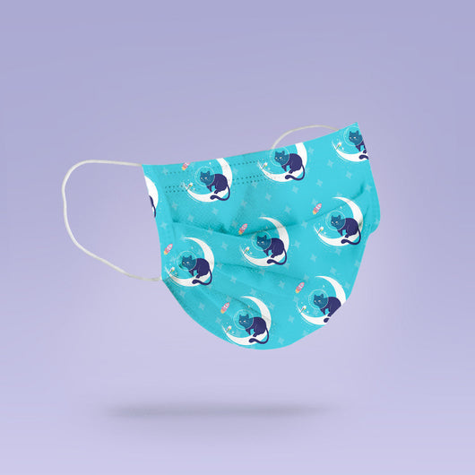 Washable & Reusable Space Cat On Moon Cloth Face Mask - Cute Face Masks
