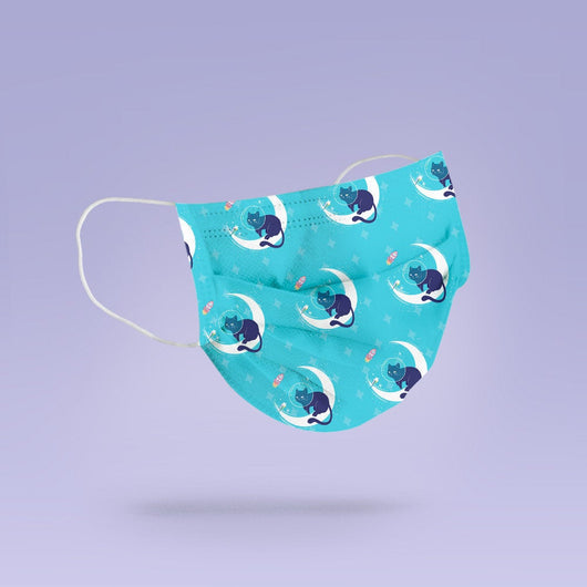 Washable & Reusable Blue Space Cat Cloth Face Mask - Cute Face Masks