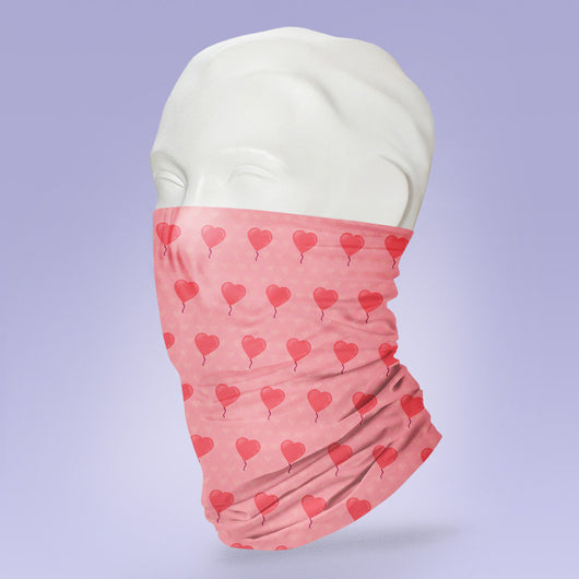 Washable & Reusable Pink Heart  - Gaiter Face Shield - Face Mask - Face Buff - Snood - Face Gator