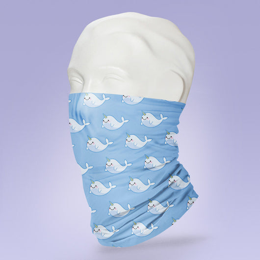 Washable & Reusable Blue Narwhal Themed Mask - Face Mask - Face Buff - Snood