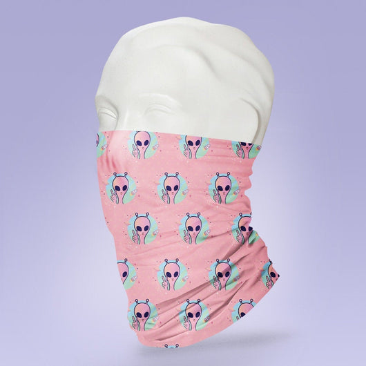 Washable & Reusable Pink Alien Abduction  - Gaiter Face Shield - Face Mask