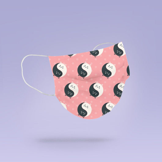 REUSABLE FACE MASK - Soft, Cloth, Washable, Re-Usable, Ying Yang Cats Face Mask - Adult Mouth Cover - Cat Face Mask