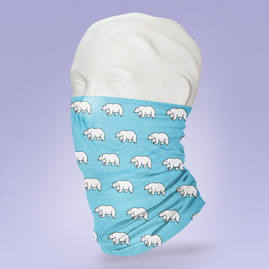Washable & Reusable Blue Polar Bear - Gaiter Face Shield - Face Mask