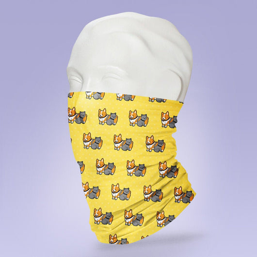 Washable & Reusable Corgi and Kitten Face Mask -  Gaiter Face Shield - Face Mask