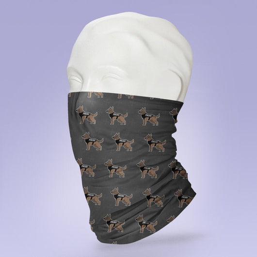 Gray Washable & Reusable Police K9 Dog Themed Face Shield - Face Mask