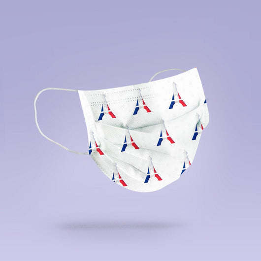 REUSABLE FACE MASK -  Soft, Cloth, Anti-Dust, Washable, Re-Usable, White Eiffel Tower Print Adult Mouth Cover - France Face Mask