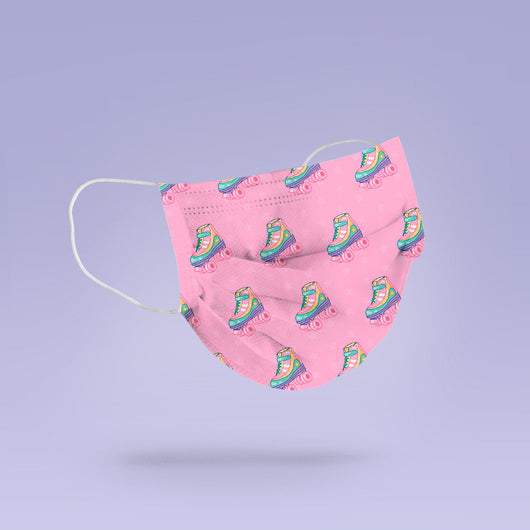 REUSABLE FACE MASK -  Soft, Cloth, Anti-Dust, Washable, Re-Usable, Rollerskating Roller Derby Print Adult Mouth Cover - Skating Face Mask