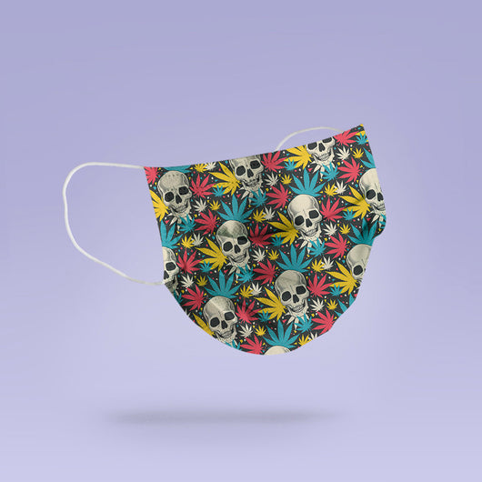 Skull Cannabis Face Mask- Soft, Cloth, Washable, Re-Usable, Skull Weed Mask Mouth Cover - Weed & Skull Print Mask