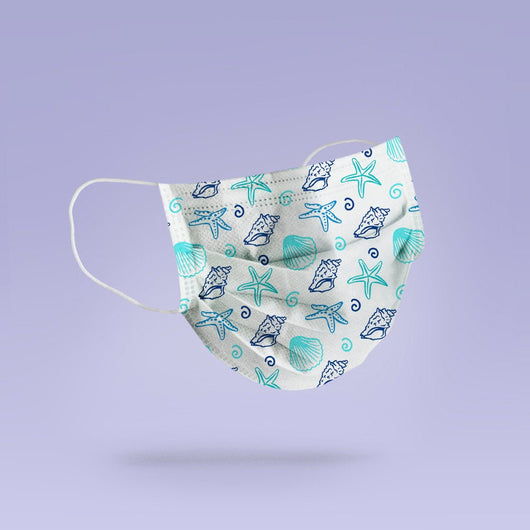 Washable & Reusable Ocean and Shell Cloth Face Mask Cover -  Shell Beach Face Mask - Ocean Print Mask