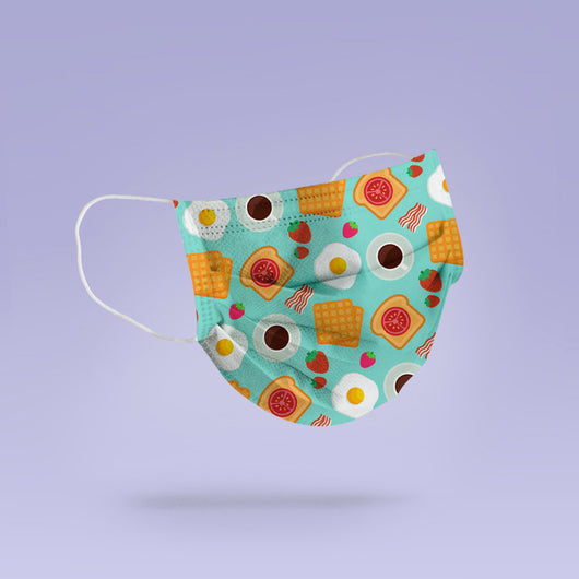 Washable & Reusable Brunch Waffles and Eggs Mask Cloth Face Mask Cover - Breakfast Face Mask - Toast Mask