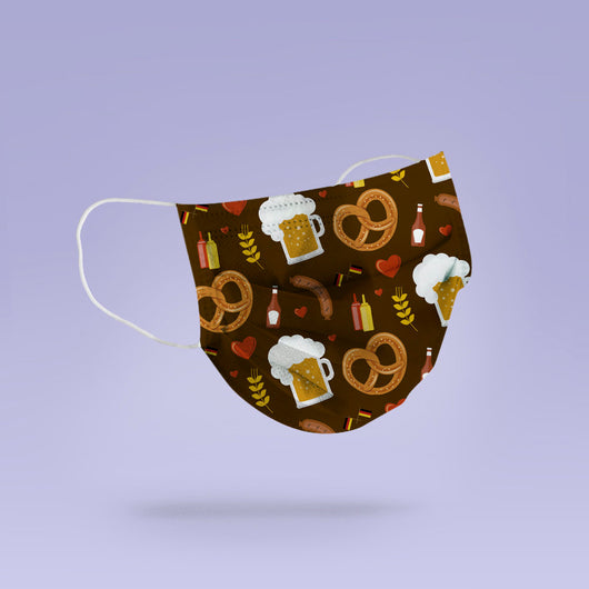 Washable & Reusable Oktoberfest German Face Mask Cover - Oktoberfest Face Mask - Beer and Sausage Mask