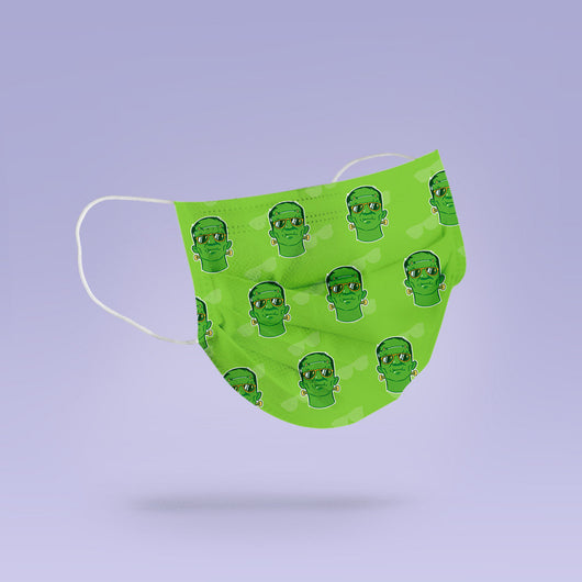 REUSABLE Frankenstein Mask- Soft, Cloth, Washable, Re-Usable,Green Face Mask - Adult Mouth Cover - Frankenstein Face Mask