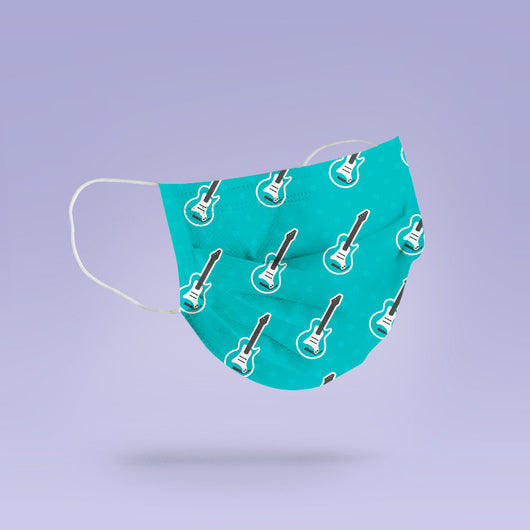REUSABLE Guitar Face Mask - Soft, Cloth, Washable, Re-Usable, Greenish-Blue  Face Mask - Adult Mouth Cover - Guitar Face Mask