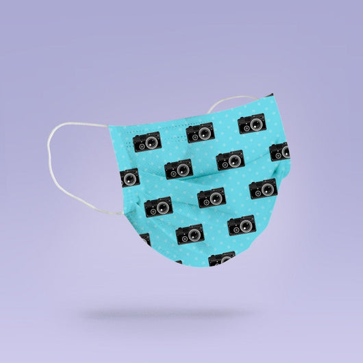 REUSABLE Photographer Face Mask - Soft, Cloth, Washable, Re-Usable, Blue Face Mask - Adult Mouth Cover - Camera Face Mask