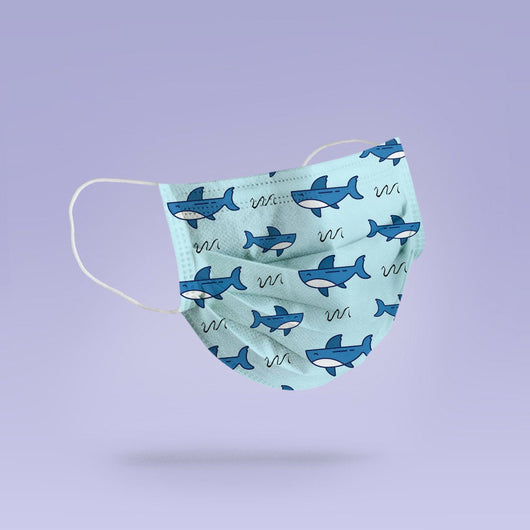 REUSABLE FACE MASK - Soft, Cloth, Washable, Re-Usable, Blue Shark Face Mask - Adult Mouth Cover - Shark Face Mask