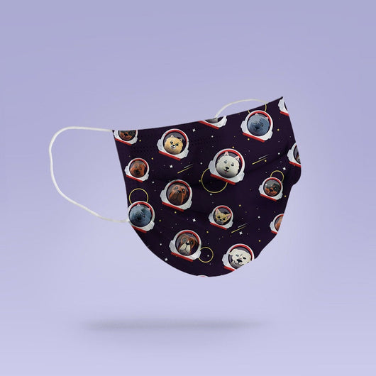REUSABLE FACE MASK -  Soft, Cloth, Space Dog Design, Washable, Re-Usable, Dog Themed  Face Mask - Adult Mouth Cover - Space Dog Face Mask