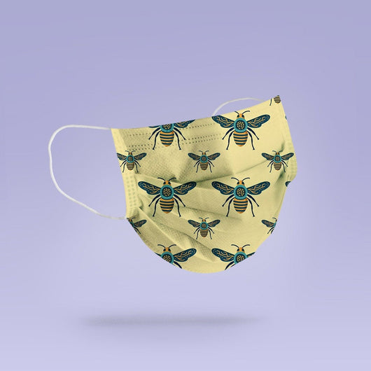 REUSABLE FACE MASK -  Soft, Cloth, Yellow Bee Design, Washable, Re-Usable - Adult Mouth Cover - Bee Face Mask