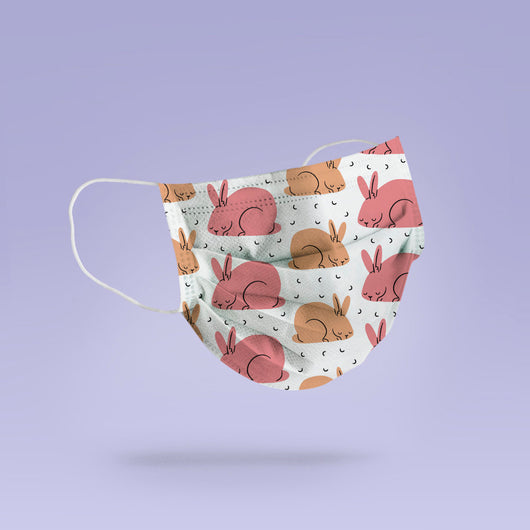 REUSABLE FACE MASK -  Soft, Cloth, Anti-Dust, Washable, Re-Usable, Bunny Print Adult Mouth Cover - Bunny Face Mask