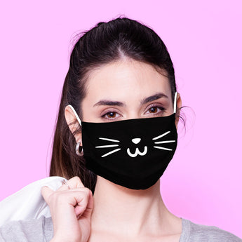 Washable & Reusable Black Cat Face Mouth Mask - Kawaii Face Mask -  Mask Cover - Funny Masks - Funny Face Mask
