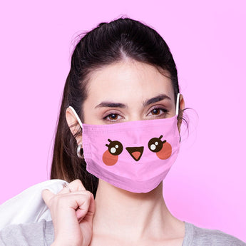 Washable & Reusable Happy Face Mouth Mask - Pink Kawaii Face Mask -  Mask Cover - Funny Masks - Funny Face Mask