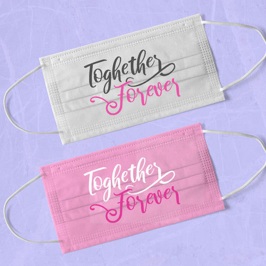 Pink Together Forever Washable & Reusable Wedding Face Mask - Engagement Face Mask - Couple Face Masks - Face Mask Wedding