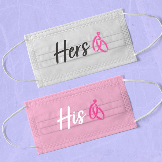 Pink His and Hers Wedding Mask  Team Washable & Reusable Wedding Face Mask - Engagement Face Mask - Face Mask Bachelor / Bachelorette Party