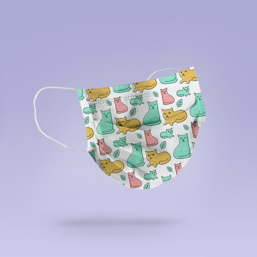 REUSABLE FACE MASK -  Soft, Cloth, Anti-Dust, Washable, Re-Usable, Cute Cats Adult Mouth Cover - Pink, Yellow & Green Cats Pattern Face Mask