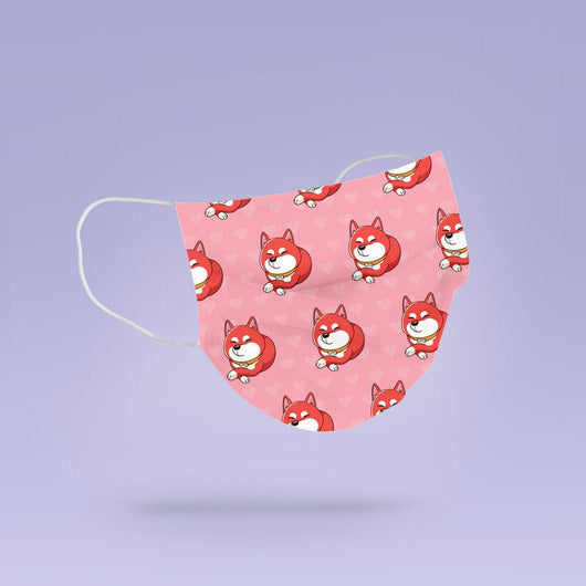 REUSABLE FACE MASK - Soft, Cloth, Washable, Re-Usable, Pink Shiba Inu Mask - Mouth Cover - Shiba Inu Face Mask