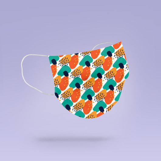 REUSABLE FACE MASK - Soft, Cloth, Washable, Re-Usable, Cool, Orange & Green Shape Pattern Mask - Mouth Cover - Geometric Pattern Face Mask