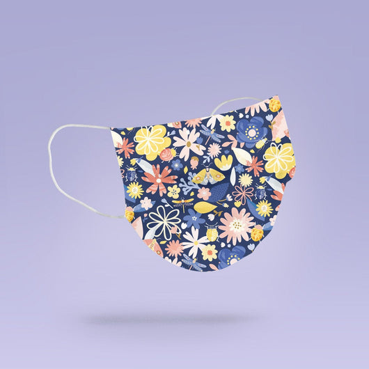 REUSABLE FACE MASK - Soft, Cloth, Washable, Re-Usable, Blue Flower Print Mask Mouth Cover - Flower Print Face Mask