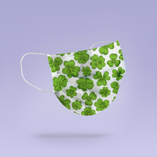Shamrock Face Mask- Soft, Cloth, Washable, Re-Usable, Shamrock Mask Mouth Cover - Four Leaf Clover Print Mask