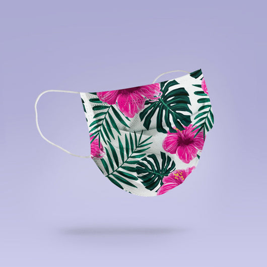 Washable & Reusable Tropical Hibiscus Cloth Face Mask Cover - Flower Print Face Mask