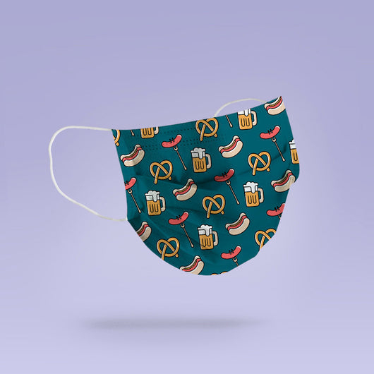 Washable & Reusable Blue Oktoberfest German Face Mask Cover - Oktoberfest Face Mask - Beer and Sausage Mask