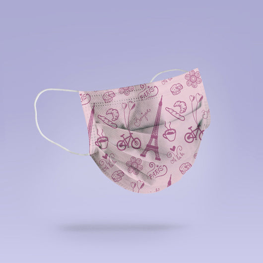 Washable & Reusable Paris, France Mask Cover - French Face Mask - Pink Paris Pattern Mask