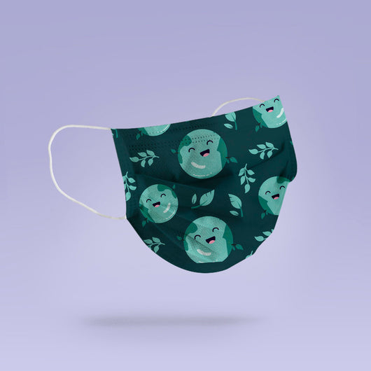 Washable & Reusable Smiling Earth Mask Cover - Earth Face Mask - Earth Pattern Mask