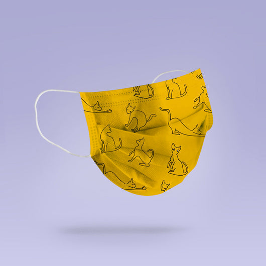 Washable & Reusable Yellow Cat Pattern Mask Cover - Cat Face Mask - Cat Pattern Mask