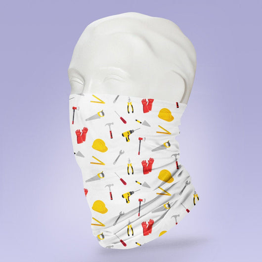 Washable & Reusable White Construction Worker Print - Construction Face Shield - Face Mask - Stylish Pattern