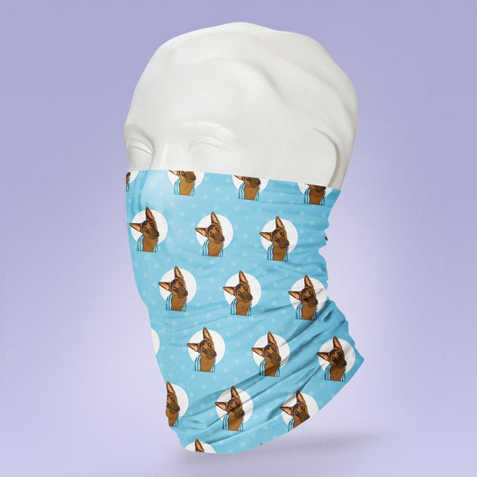Washable & Reusable Curious German Shepherd Themed Mask - Gaiter Face Shield - Face Mask - Face Buff - Snood - Blue Dog Face Gator