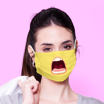 Washable & Reusable Yellow Open Mouth Mask - Kawaii Face Mask -  Mask Cover - Funny Masks - Funny Face Mask