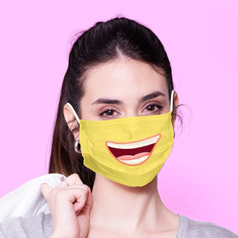 Washable & Reusable Happy Face Mouth Mask - Kawaii Face Mask -  Mask Cover - Funny Masks - Funny Face Mask