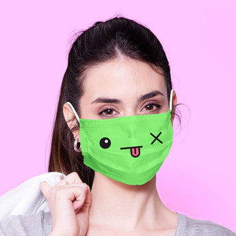 Washable & Reusable Green Kawaii Face Mouth Mask - Green Kawaii Face Mask -  Mask Cover - Funny Masks - Funny Face Mask - Green Face Mask