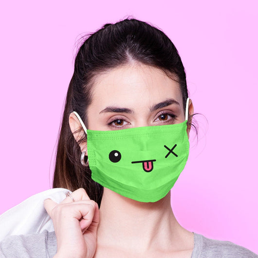 Washable & Reusable Green Kawaii Face Mouth Mask - Green Kawaii Face Mask -  Mask Cover - Funny Masks - Funny Face Mask - Green Face Mask