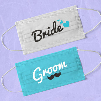 Pink Bride and Groom Washable & Reusable Wedding Face Mask - Engagement Face Mask - Couple Face Masks - Face Mask Wedding