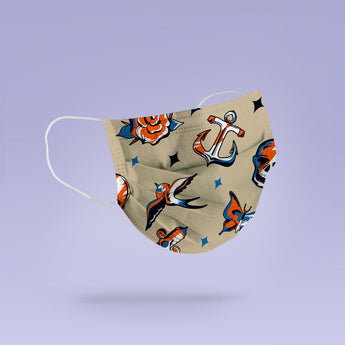 Washable and Reusable Retro Tattoo Pattern Face Mask -  Tattoo Face Mask - Cute Face Mask -  Mask Cover - Funny Masks