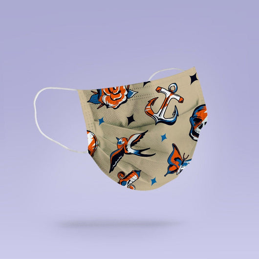 Washable and Reusable Retro Tattoo Pattern Face Mask -  Tattoo Face Mask - Cute Face Mask -  Mask Cover - Funny Masks