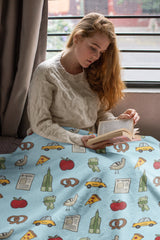 Cute New York City Blanket - NYC Blanket - New York Blanket - Empire State, Taxi, & Pigeon Blanket  [Small / Medium / Large]